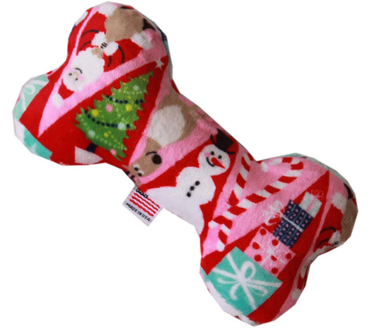 Pet and Dog Plush 6-Inch Bone Toy - Happy Holidays Collection with 6 Distinct Patterns Available